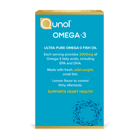 Qunol Omega-3 Fish Oil (60 count) Heart Health Support With 2000mg Wild Caught Omega-3 Fatty Acids (Including EPA & DHA)
