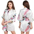 thumbnail image 5 of LYMAYTER Women's Floral Kimono Satin Short Robe Peacock Party Satin Robes Sleepwear S-2XL, 5 of 8