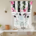 thumbnail image 3 of Spring Flowers Tie Up Curtain 63 Inches Long, Welcome Pink Floral Green Leaf Plack Stripes Balloon Style Kitchen Window Curtain Over Sink, Small Window Rod Pocket Curtain 46"x63", 3 of 9
