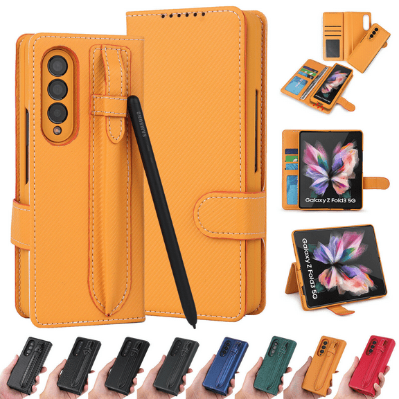 Leather Case For Samsung Galaxy Z Fold3 5G with S Pencil Slot Shockproof Case Cover
