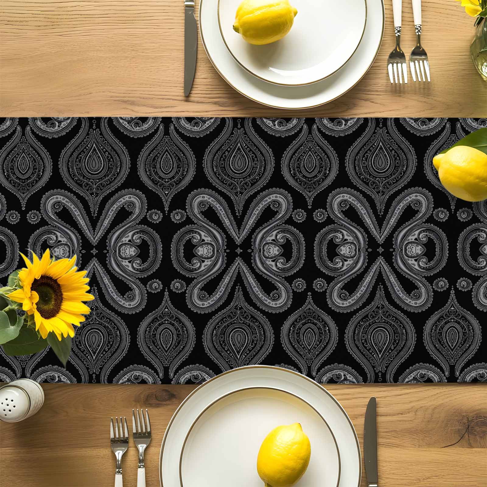 Traditional Paisley Vintage Flower Table Runner 90 Inches Long, Oriental Themed Pattern Table Runners Tabletop Scarf Kitchen Dining Tables Decoration for Home Party Indoor Outdoor