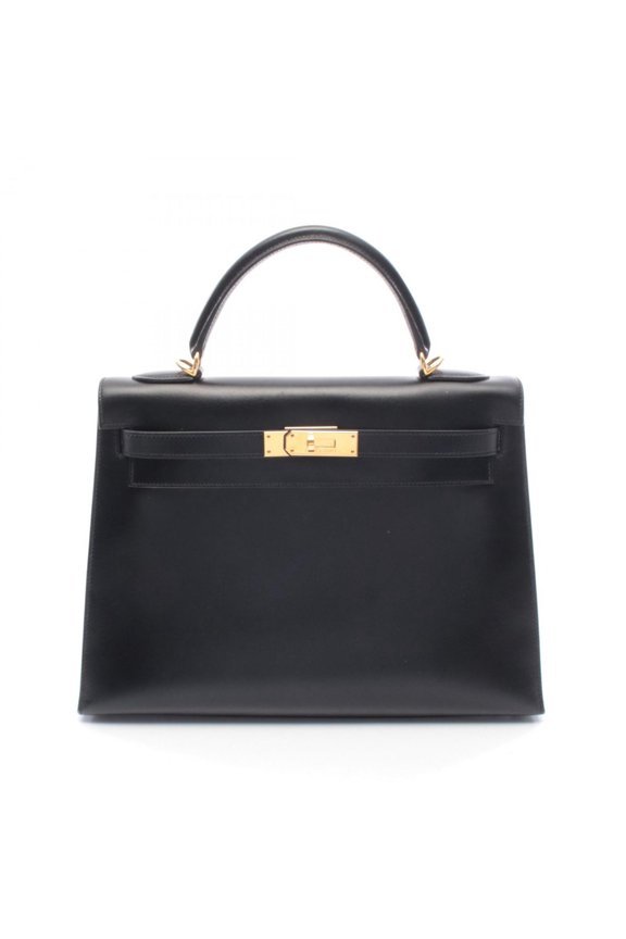 Pre-Owned Hermes Herms Kelly 32 handbag in calfskin box calf leather, black.