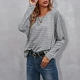 thumbnail image 2 of Long Sleeve Tops for Women Round Neck Stripe Print Basic Blouse Casual Loose Fit Comfy Autumn Fall Tunic Shirt, 2 of 5