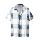 thumbnail image 5 of Blusa y camisa de manga corta con cuello vuelto para hombre, camisa informal con botones y estampado a cuadros, de manga corta y solapa., 5 of 5