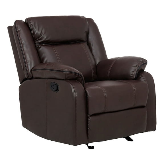 Pemberly Row Traditional Faux Leather Glider Reclining Chair in Brown