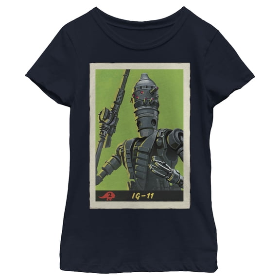 Girl's Star Wars: The Mandalorian IG-11 Droid Card  Graphic Tee Navy Blue X Large