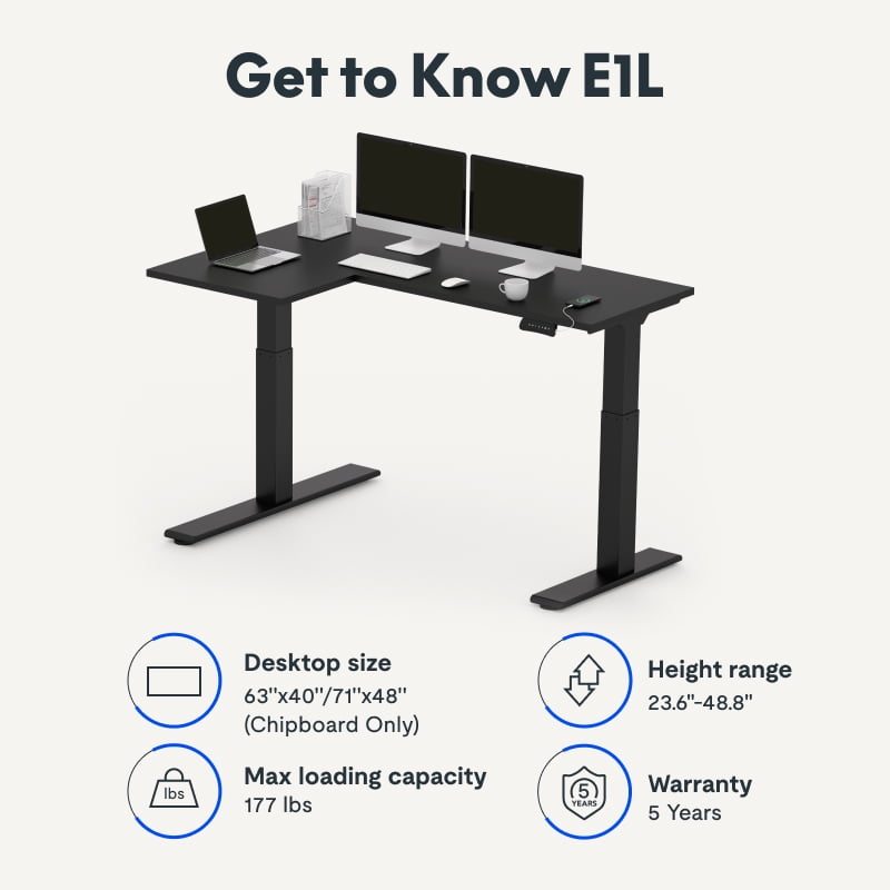 FLEXISPOT 63"x40" L Shaped Height Adjustable Standing Desk Dual Motor Corner Desk Black Computer Desk with Splice Board