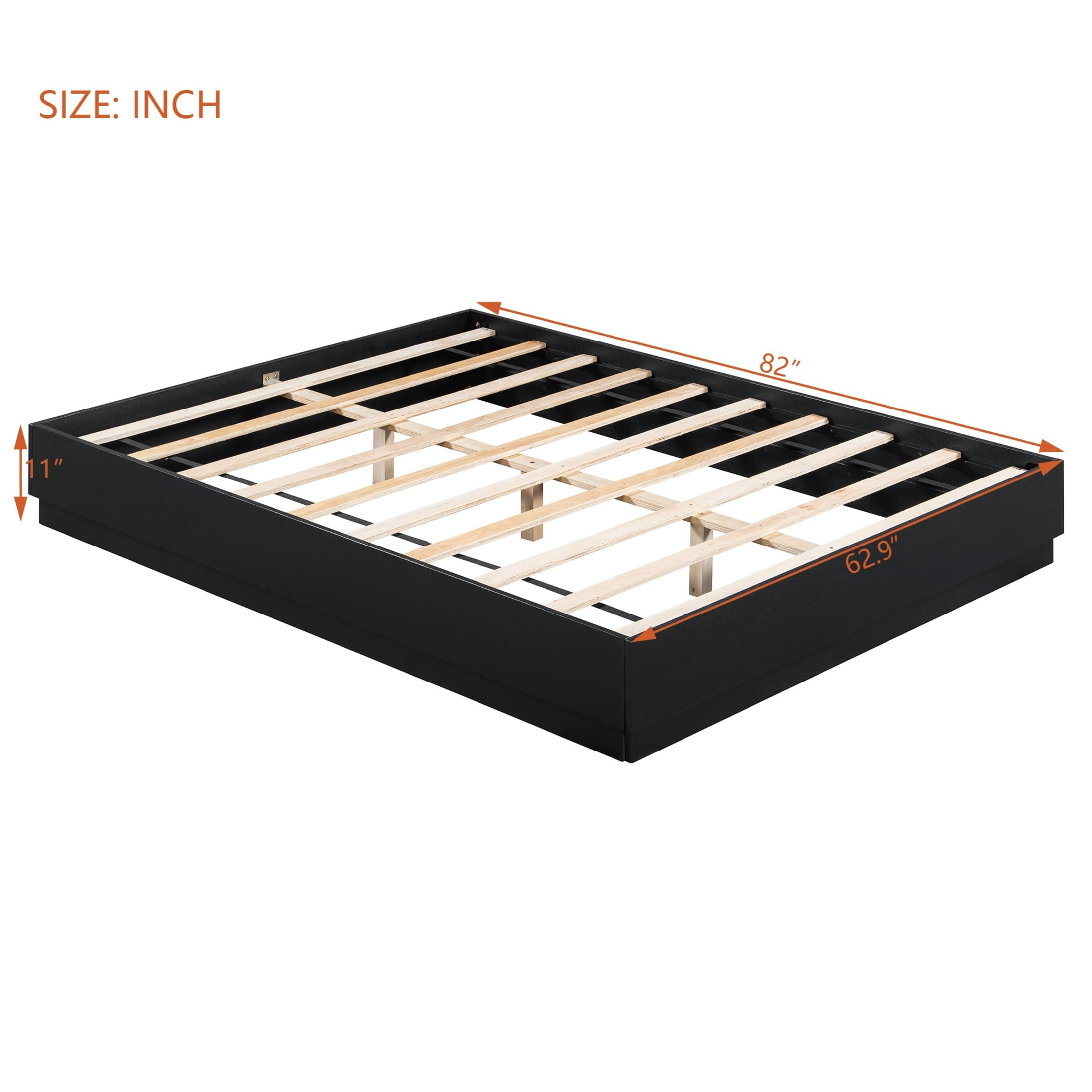 Christopher Knight Home Queen Platform Bed Frame with Wood Slat Support, Low Profile Design, Black