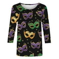 thumbnail image 5 of Ladies Mardi Gras Shirts Funny Graphic Crew Neck Blouses Loose Fitted 3/4 Sleeve Tee Shirt Tunic Pullover Carnival Party T-Shirt Fat Tuesday Tee Tops, 5 of 7
