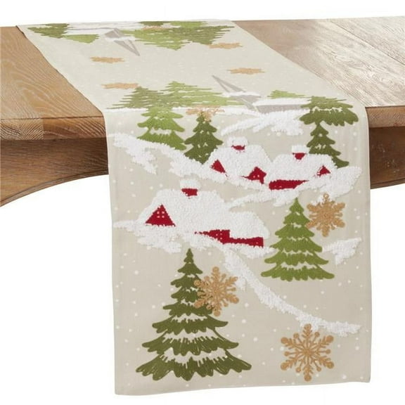 Saro Lifestyle Embroidered Christmas Mountain Table Runner