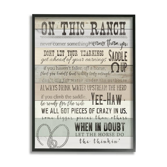 Stupell Industries On This Ranch Rules Typography Painting Black Framed Art Print Wall Art, 11 x 14