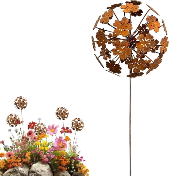Piquets Décoratifs de Jardin Décoration de Jardin Extérieure Piquets de Sol Rustiques Pétales Ajustables pour Clôture Patio Pelouse Sentier 1 Pce