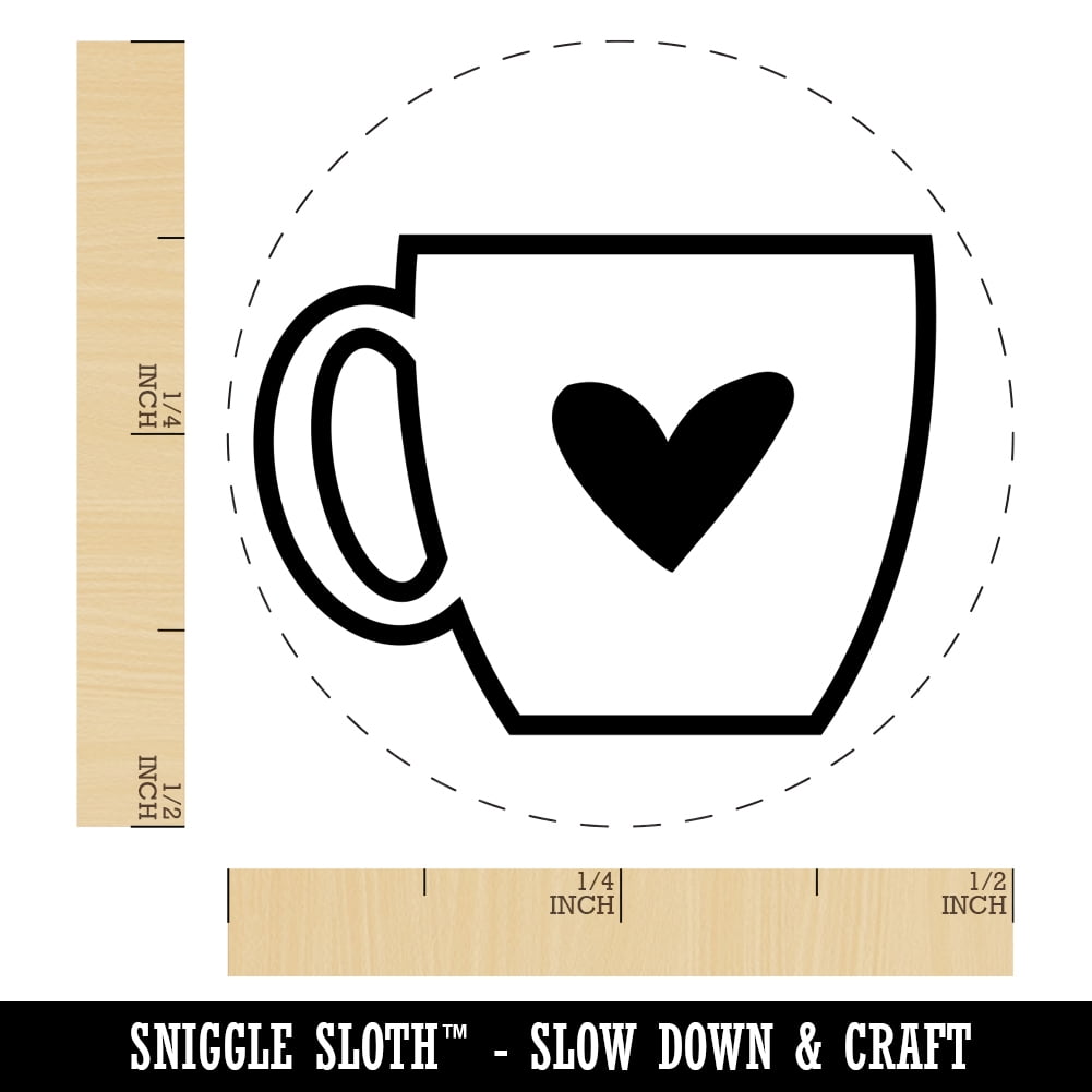 Coffee Love Mug Cup Outline Self-Inking Rubber Stamp Ink Stamper - Blue Ink - Mini 1/2 Inch