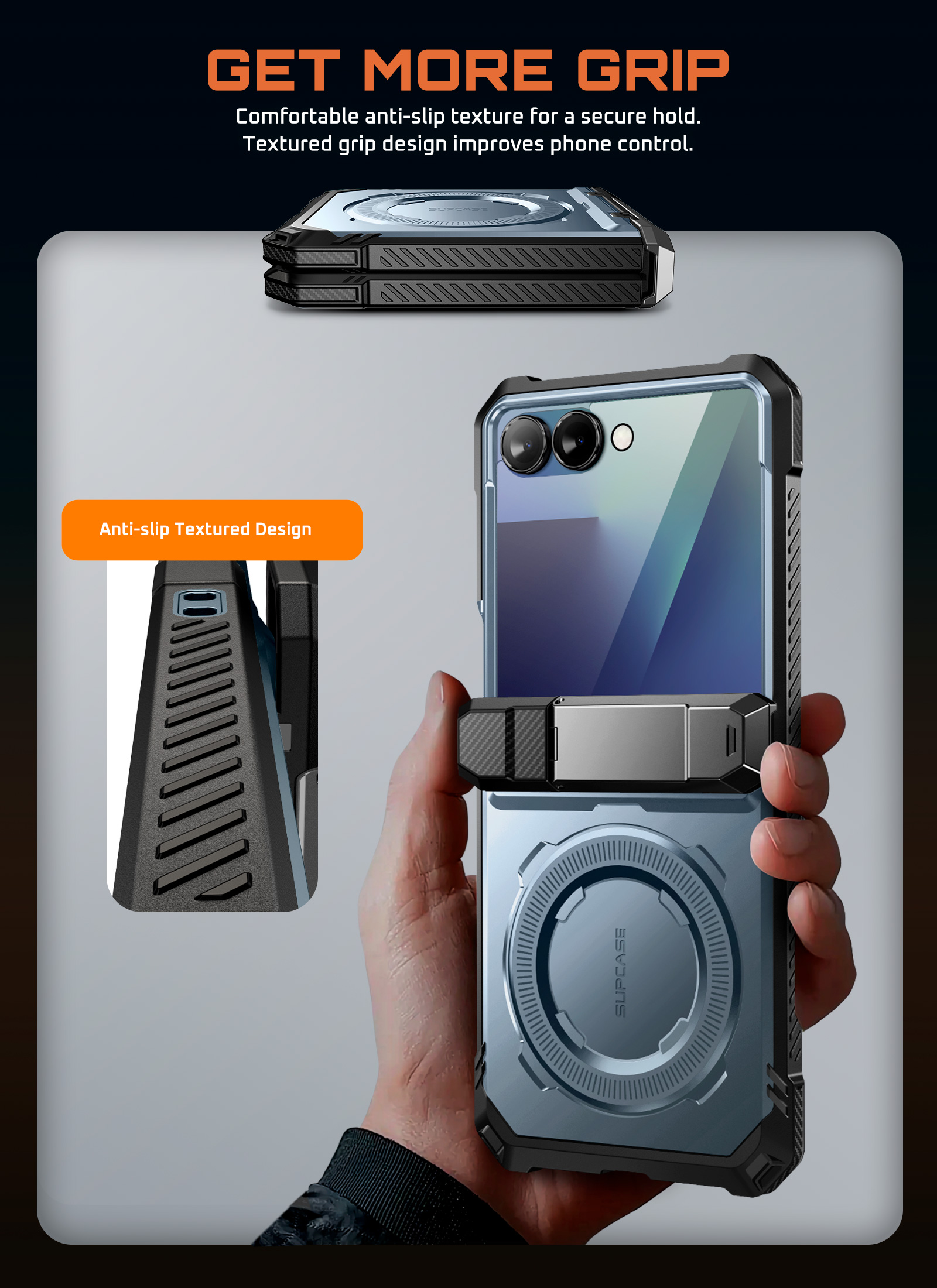 SUPCASE for Samsung Galaxy Z Flip 7 Magnetic Case with Stand & Front Screen Protector, Built-in N52 Magnets [Support MagSafe] Hinge Protection Full Body Military-Grade Rugged Back Phone Cover, Tilt