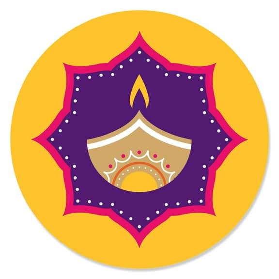 Big Dot of Happiness Happy Diwali - Festival of Lights Party Circle Sticker Labels - 24 Count