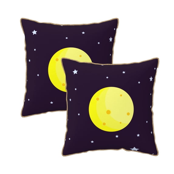 Velvet Decorative Throw Pillow Covers Set of 2, Soft Square Cushion Cover with Invisible Zipper Purple Moonlight Moon Stars Printing, 16"x16"