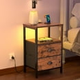 thumbnail image 6 of Satifur Bedside Table with Charging Station,Set of 2 LED Nightstand with 2 Fabric Drawers,Rustic Brown, 6 of 9