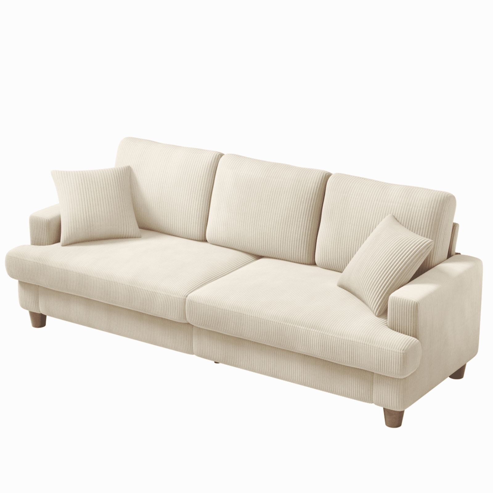 87" Corduroy Sofa,3 Seater Sofa with Extra Deep Seats,Neche Comfy Upholstered Couch for Living Room,2 Pillows,Beige