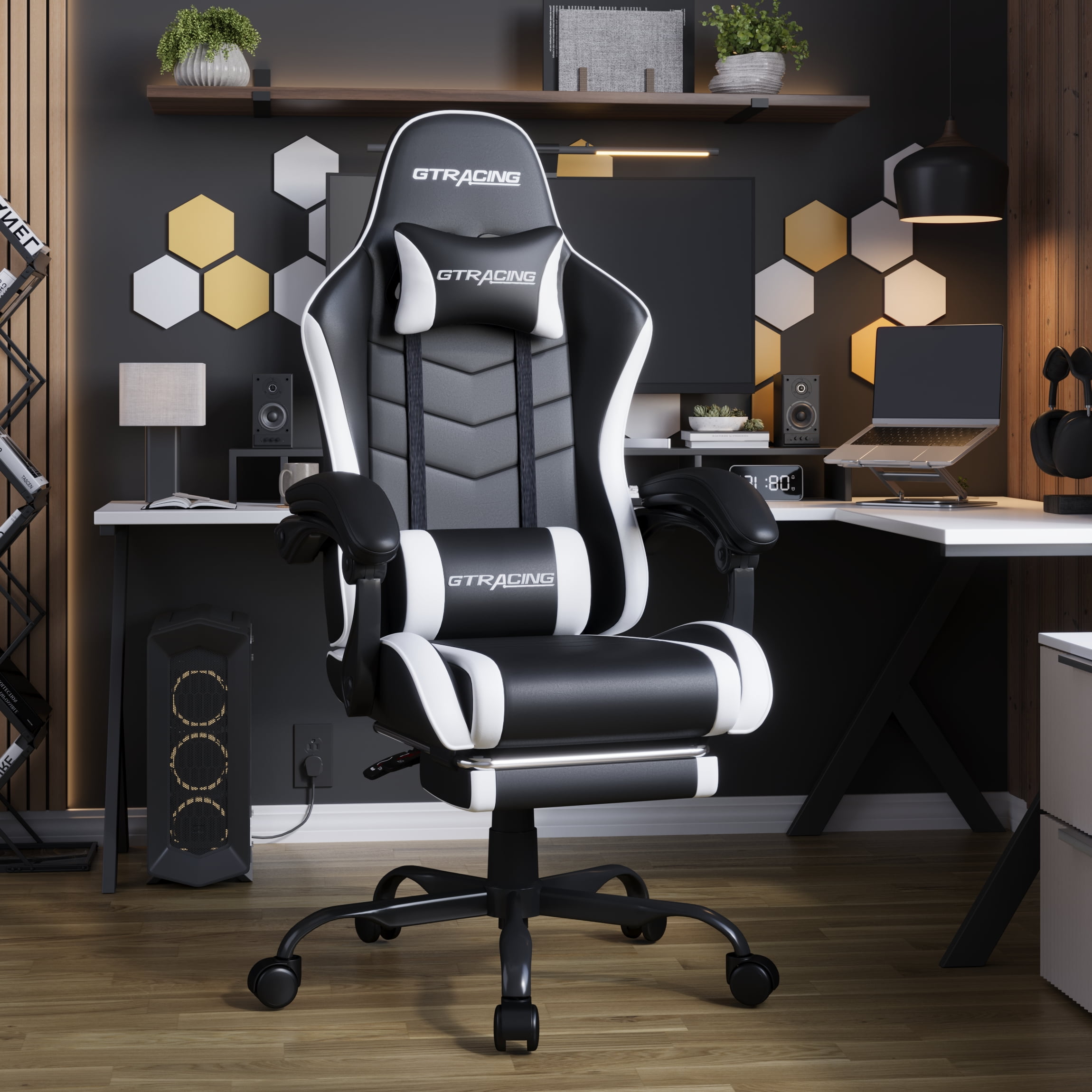 GTRACING GTWD-200 Ergonomic Gaming Chair with Adjustable Pillows and Footrest, Gaming chair with retractable footrest