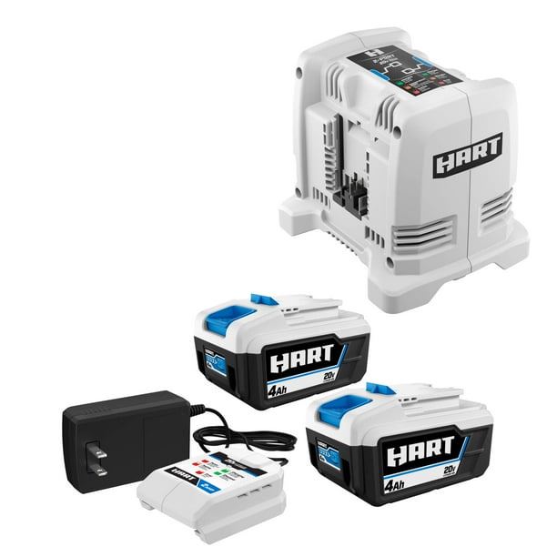 HART 20Volt 2Pack 4Ah and Charger Starter Kit and Dual Port Charger