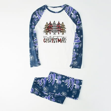 

Chiccall Matching Christmas Pajamas for Family Long Sleeve Christmas Tree Printed Tops and Pants 2PCS Dad Set Blue Cozy Loungewear Christmas Gifts Holiday PJs Set for Women/Men/Kids/Couples