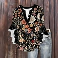 thumbnail image 4 of Tejiojio Women's Casual Printed Top Lace Trim V-Neck 3/4 Sleeves Button Down Fashionable Daily Wear, 4 of 6