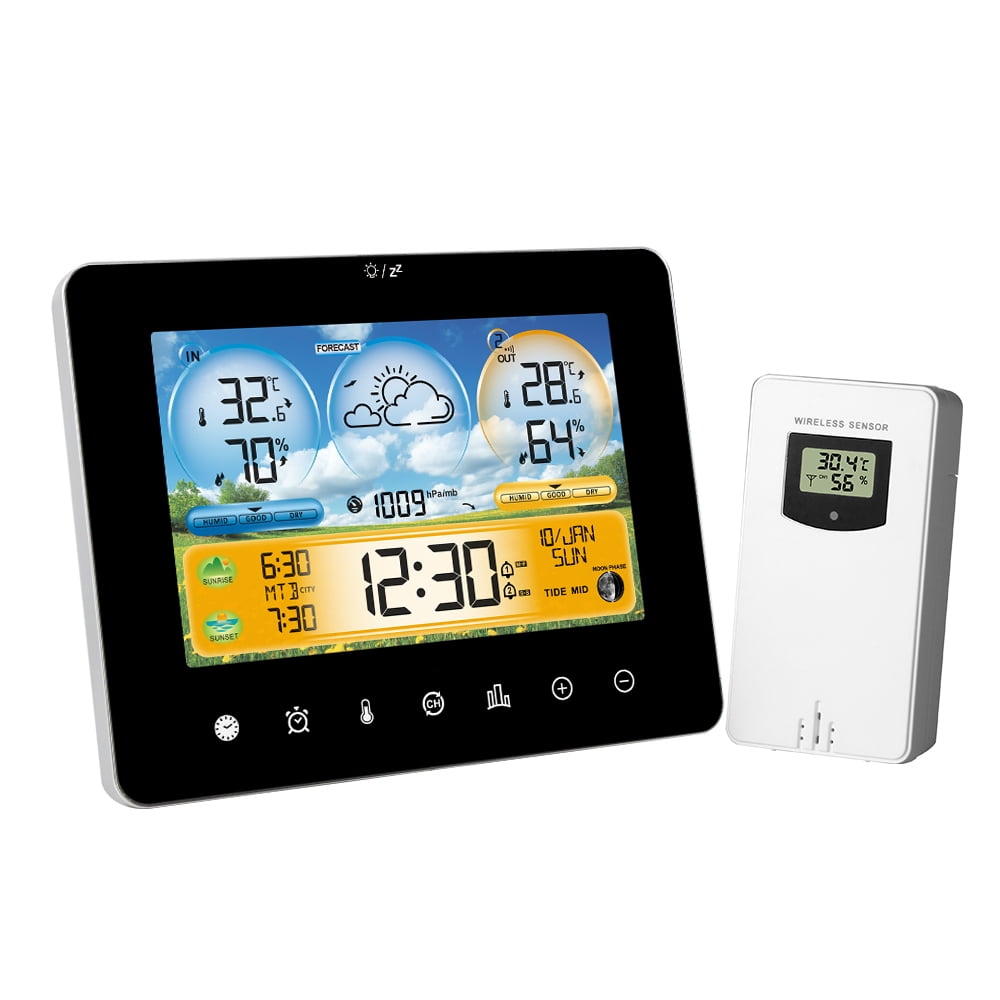 Hygrothermograph,With Sunrise Thermometer Station With Sunrise Sunset Tide Weather Thermometer Station Remote And Station Indoor Sunset Time Screen Weather Thermometer Color Screen Time And