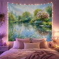 thumbnail image 2 of Garden Pond With Lilies and Flowering Trees, Peaceful Cottagecore Style for Garden Lovers, Floral Wall Art, Mother's Day Gift, Tapestry Wall Hanging for Bedroom and Living Room, 2 of 7