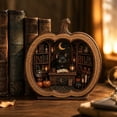 thumbnail image 4 of THOPBPRK Creative Wooden Bookends with 3D Miniature Pumpkin Witch Scene, Decorative Book Shelf Decor, Unique Halloween for Library and Home Study Organization, 4 of 7