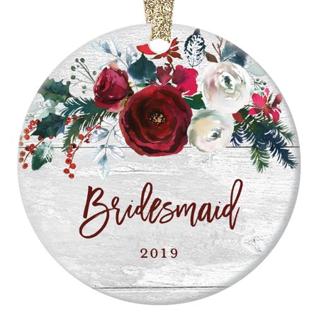 Bridesmaid Christmas Ornament 2019, Will You Be My Bridesmaid? Best Friend Wedding Party Proposal Modern Farmhouse Present Ceramic 3