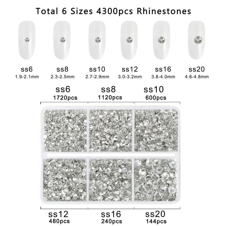 Beadsland 4300pcs Flatback Clear Rhinestones for Crafts, 6 Sizes, Ss6-ss20, Crystal, Girl's, Size: Large