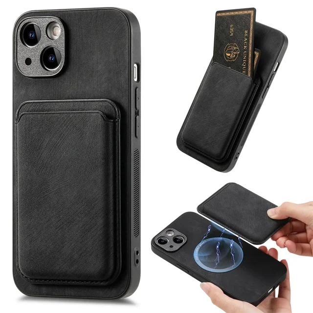 2 in 1 Detachable Magnetic Cards Solt Leather Case For iPhone 15 16 Pro Max 14 Plus 13 12 Mini Xs XR Se 2022 For Magsafe Cover black For iPhone 11Pro