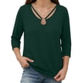 thumbnail image 5 of ClodeEU Women's V Neck 3/4 Sleeve Blouse,Casual Solid Color Top with Keyhole Neck Army Green,Women's Plus L, 5 of 7