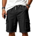 thumbnail image 2 of Hurxie Mens Casual Sweat Cargo Cotton Shorts Drawstring Elastic Waist Athletic Workout Gym Jogger Shorts with Pockets Black,L, 2 of 7