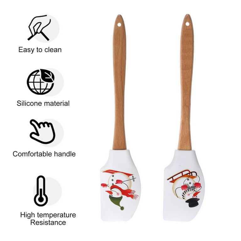 3PCS Silicone Spatula Kitchen Christmas Cake Decoration With Cute Wooden  Handle Snowman Christmas Tree Santa Pattern