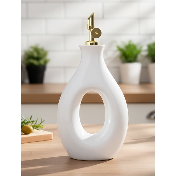 NiHome Ceramic Olive Oil Dispenser Bottle with Spout, 17.6OZ Oil & Vinegar Bottle for Kitchen, Dishwasher Safe Dispensing Bottle for Soy Sauce, Sauce & Other Liquids (All White)
