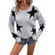 thumbnail image 3 of Suéter Informal de Punto con Cuello Redondo y Hombros Caídos con Estampado de Estrellas para Mujer Gris L, 3 of 10
