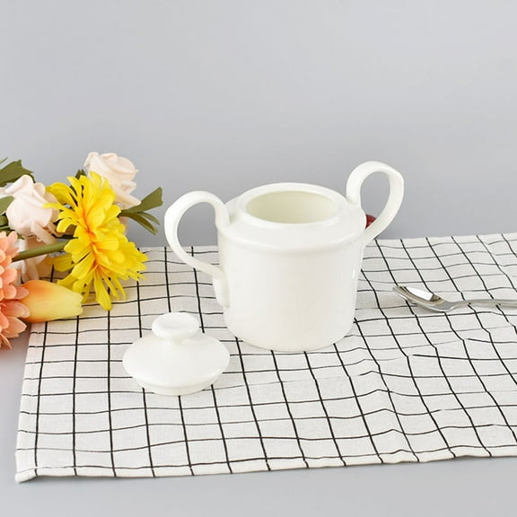 Yardwe 1Pc Ceramic Cube Sugar Jar with Lid White Multi-Function Kitchen Storage Container