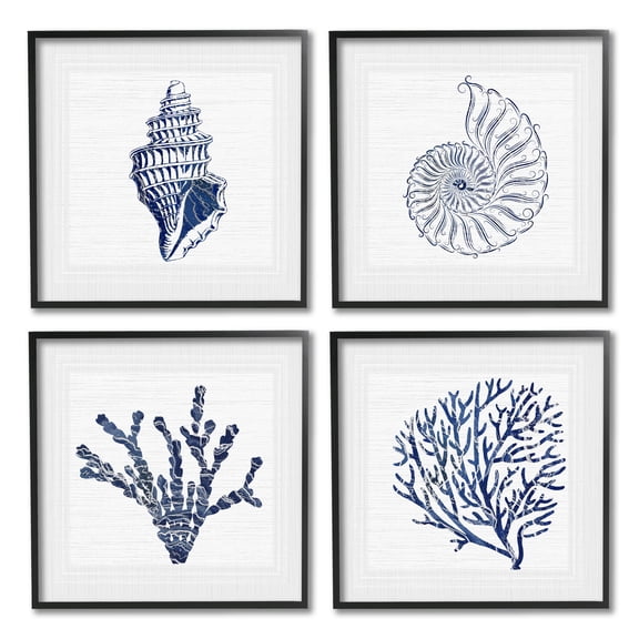 Stupell Industries Minimal Blue Sea Life Animals & Insects Painting Black Framed Art Print Wall Art, 12 x 12