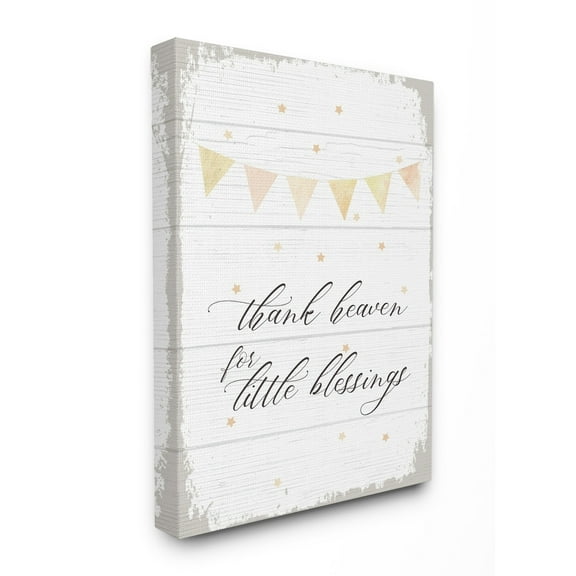 The Kids Room By Stupell Yellow Bunting Thank Heaven for Little Blessings Planked Look Canvas Wall Art