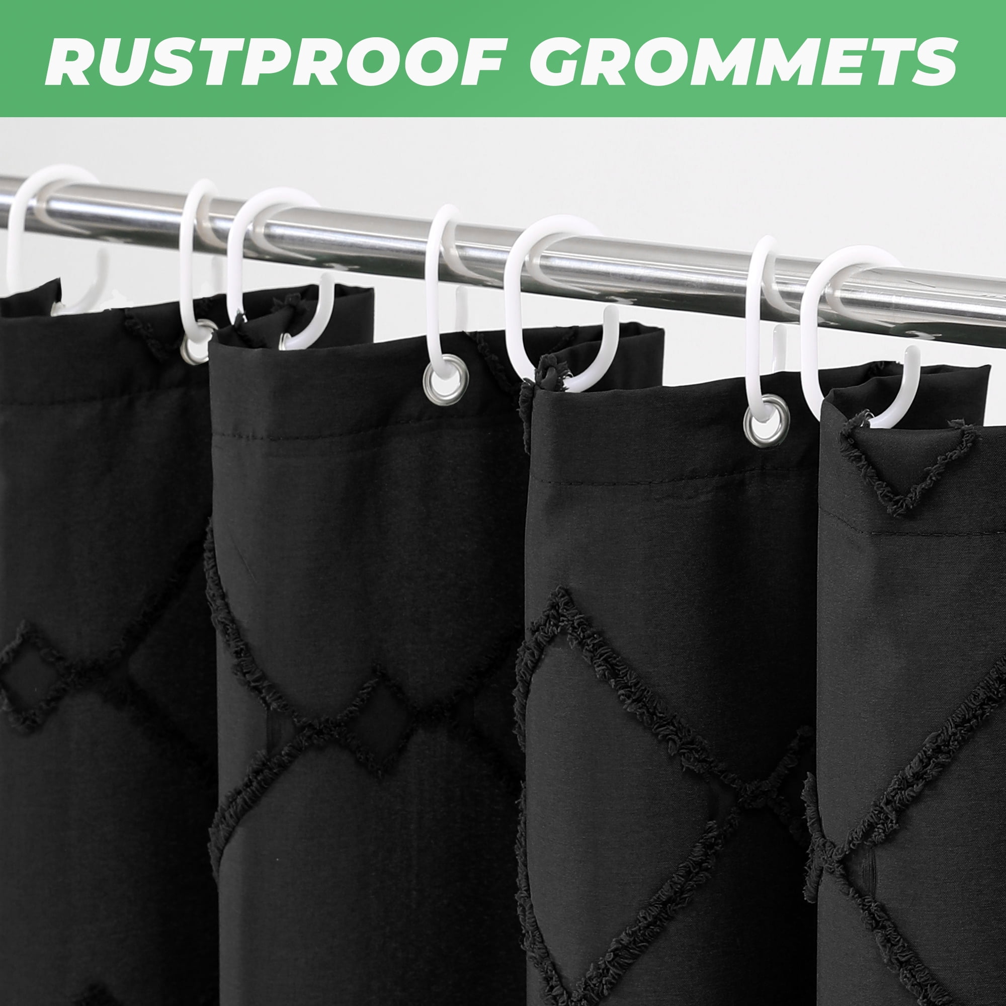 Seasonwood Black Shower Curtain Fabric Textured Tufted Chevron Striped Bathroom Shower Curtains 72 x 96