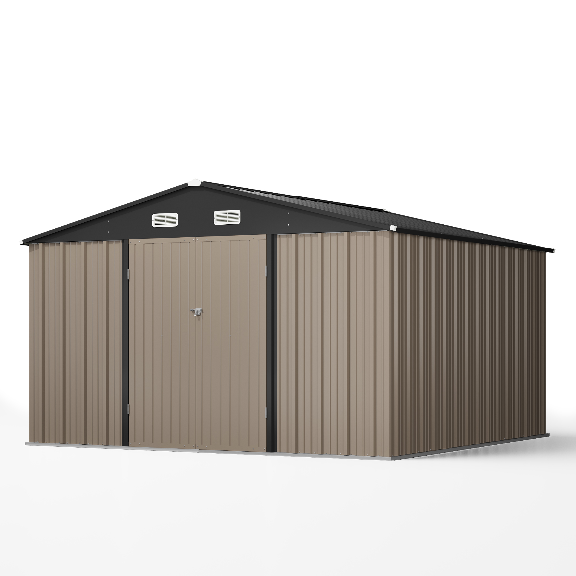 Patiowell Size Upgrade 10 x 10 ft Outdoor Storage Metal Shed with Sloping Roof and Double Lockable Door, Brown - image 3 of 7