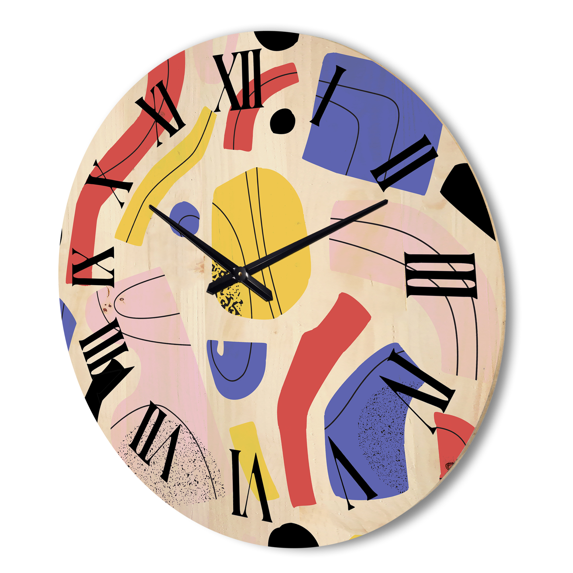 Designart 'Organic and Elements In Pink Yellow and Red' Modern Wood Wall Clock