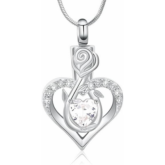 Rose Flower Urn Necklace for Ashes with Birthstone Stainless Steel Cremation Jewelry for Ashes Heart Keepsake Memorial Locket Jewelry