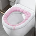 thumbnail image 3 of VOTRUDI Washable Toilet Seat Cover Pink - Soft Knitted Thickened Winter Toilet Cushion with Handle, Universal Fit Round & Elongated Seats, All Season Household Use, 3 of 6