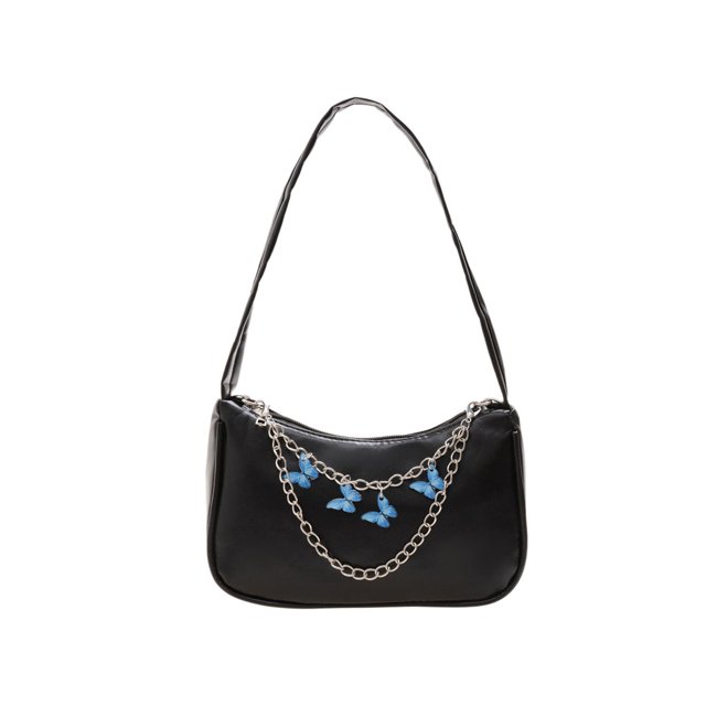 Bolso Axila Vintage Mujer Cadena Mariposa PU Hombro Pequeño Color Sólido S