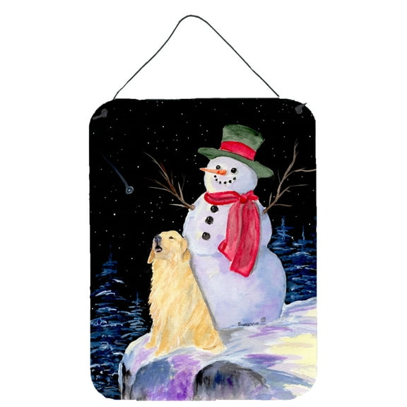 Carolines Treasures SS8951DS1216 Snowman with Golden Retriever Aluminium Wall or Door Hanging Print, 16 x 12 in