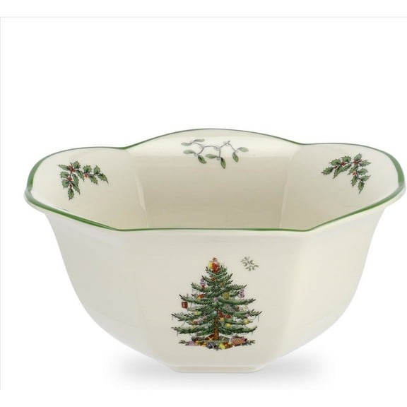 Spode Christmas Tree Hexagonal Nut Bowl - 7-Inch Decorative Earthenware Bowl for Serving Nuts, Candy, and Holiday Treats - Elegant Christmas Tableware and Home Decor - Iconic Design, Dishwasher Safe