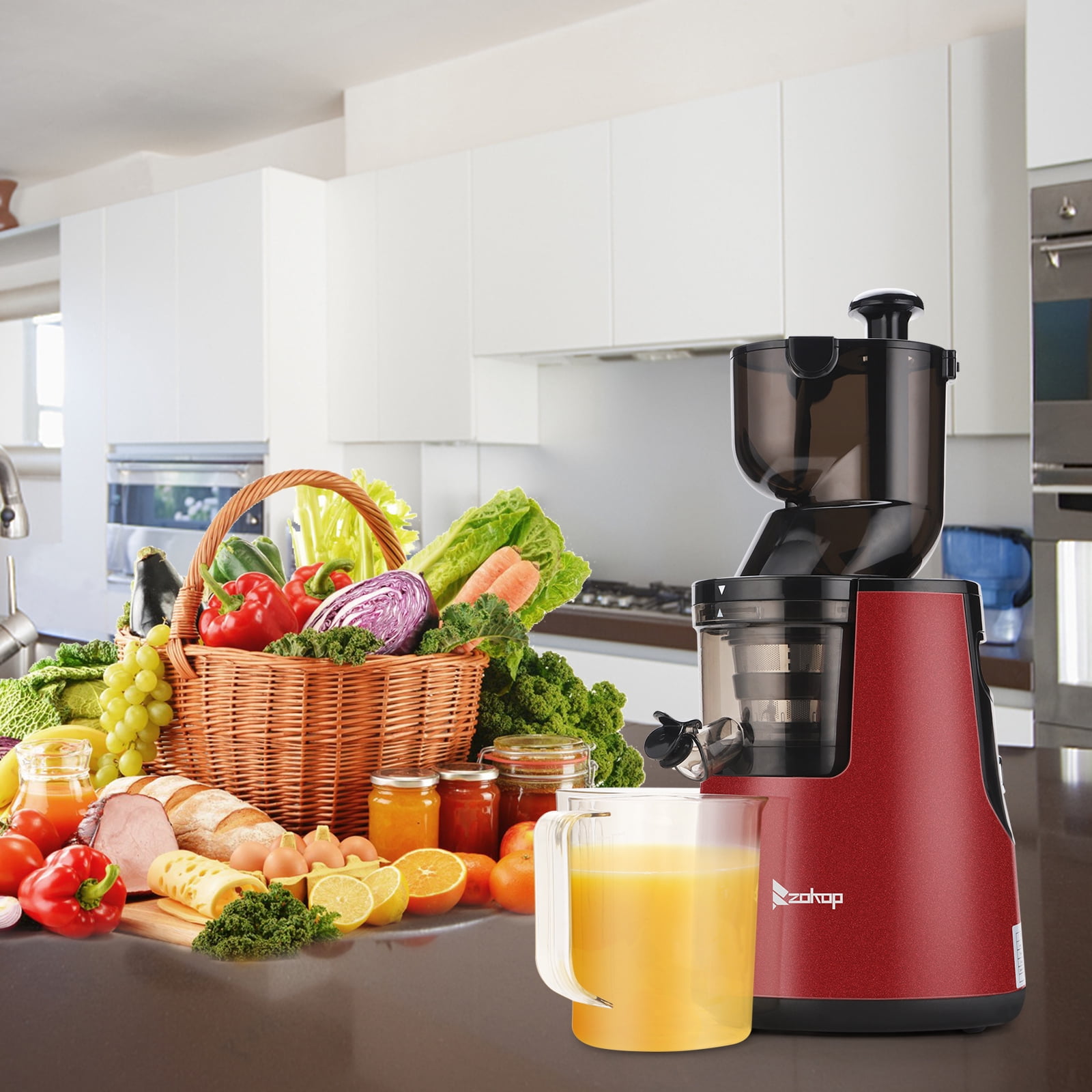 Private Jungle ZOKOP 120V 150W 1000ml Juice Cup Red Plastic 1500ml Pomace Cup Two-speed Mechanical Vertical Electric Cold Press Slow Masticating Juicer