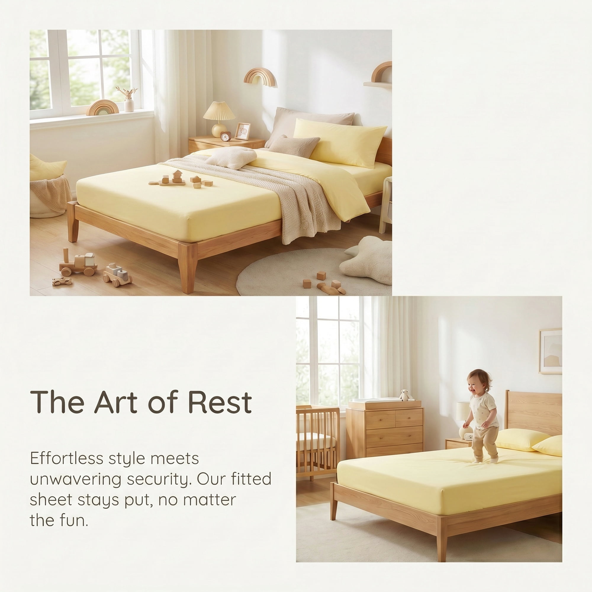 Unique Bargains Fitted Sheet Cotton Bed Sheets Cooling for Sleep 71"x78.7" Creamy Yellow